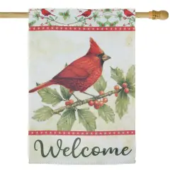 Northlight Cardinal on Holly and Berry Branch "Welcome" Christmas Outdoor House Flag - 28" x 40" Beige