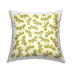 Green Whimsical Butterflies Outdoor Printed Pillow Design by Leeza Hernandez, 18 x 7 x 18