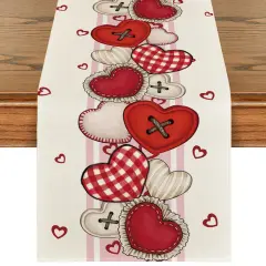 Artoid Mode Heart-Shaped Buttons Valentine's Day Table Runner, Seasonal Kitchen Dining Table Decoration for Indoor Home Party 13x72 Inch