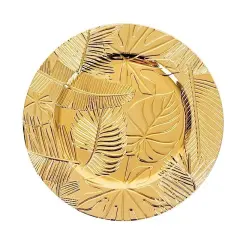 6 Metallic Gold 13" Round Acrylic CHARGER PLATES Embossed Tropical Leaves Party