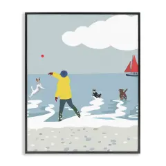 Stupell Industries Catching Ball on Beach Framed Giclee Wall Art Design by Betty Boynes