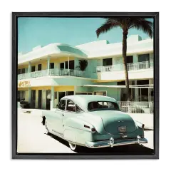 Stupell Industries Classic Car at Motel Framed Floater Canvas Wall Art Design by Noah Bay