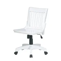 White Wood Seat Armless Bankers Chair with Pneumatic Lift and Tilt Control