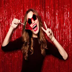 Red Foil Fringe Curtain 3 Ft x 8 Ft Metallic Tinsel Curtains Red 1 Pack Photo Booth Props Graduation Party Backdrop Sweet 16 Birthday Wedding Valentine's Day Party Decorations