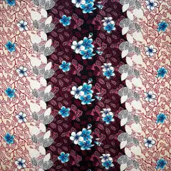 1 Yard Plumeria Flowers & Leaves Parallel Design Fabric 36" L x 45" W Cream/Blue/Maroon