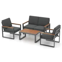 4 Piece Patio Furniture Set with Wood-Plastic Armrests and Aluminum Frame Ideal for Outdoor Use