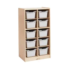 10 Cubby Mobile Tray Cabinet with 10 Scoop Front Storage Bins Light Grey