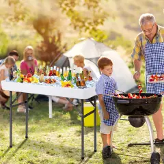 4 Feet Plastic Party Folding Ice Table with Matching Skirt Suitable for Indoor and Outdoor Use White