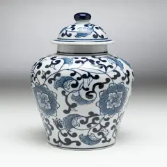 AA Importing 59726 Blue And White Ginger Jar With Lid