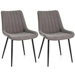 Costway Dining Chair Set of 2 Upholstered Leisure Chairs with Metal Legs Padded Seat Brown/Grey