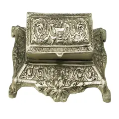 5 Inch Square Pewter Finish Stamp Box Silver