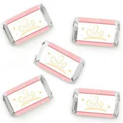 Big Dot of Happiness Princess Party Mini Candy Bar Wrapper Stickers, Princess Crown Birthday Party Small Favors - 40 Count Sticker Labels