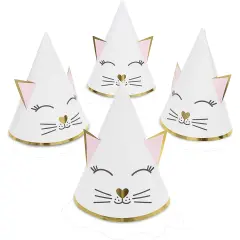 Cat Birthday Party Cone Hats (White, Pink, 24 Pack), Ages 3-14