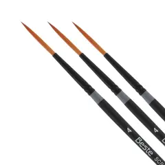 Creative Mark Beste Golden Taklon Script Liner #4 - 3 Pack Artist Paint Brush, Professional Watercolor Brushes, For Acrylic Painting, Short Handle, Sharp Edges, Hand-Tied & Shaped