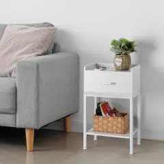 Nightstand with Charging Station & Storage Drawer, Retro Bedside Table with USB Ports, AC Outlets, and Adjustable Feet - Compact Bedside Cabinet for Small Spaces (23.6" H)