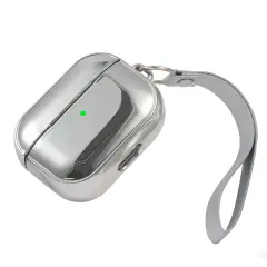 Insten Case For Airpods Pro, Soft TPU Glitter Plating Carrying Case with Hand Strap, Support Wireless Charging, Full Body Protective Skin Cover for Women Girls Men Boys, Silver