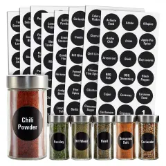 Talented Kitchen 144 Round Spice Label Stickers - Preprinted Chalkboard Seasoning Labels for Spice Jar Lids and Herbs Containers (White Print on Black Backing, 1.5 In)