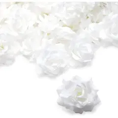 Rose Flower Heads, Artificial Flowers for Decor and DIY Crafts (White, 60 Pack)