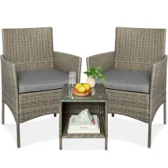 Best Choice Products 3-Piece Outdoor Wicker Conversation Patio Bistro Set, w/ 2 Chairs, Table Taupe/Cement Gray