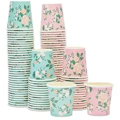 100 Pack 4 Oz Mini Disposable Paper Cups for Espresso, Mouthwash, Tea, Coffee - Floral Multicolor