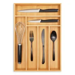 Bamboo Silverware Organizer for Drawer, Kitchen, 6 Slot Utensil Tray (17 x 11.75 x 1.75 In) Brown