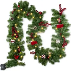 9 FT Artificial Christmas Garland, Pre-Lit 50 LED Battery Operated Lighted