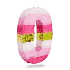 BLUE PANDA Number 0 Pinata, Pink and Gold for Kids Ages 3&ndash;14 Birthday Party Decorations, Fiesta, Anniversary Celebration, Small (16.5 x 11.35 x 3 In)