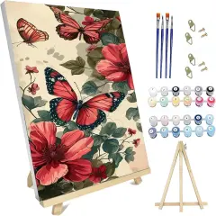Paint by Number for Adults Framed Canvas, DIY Butterfly Arts and Crafts for Adults Beginner with Wooden Easel, Paint Brushes, Acrylic Paint Set for Home Wall Decor