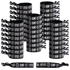 50-Pack Volleyball Hair Ties for Girls, Accessories, Bracelets, Elastic Bands, Bulk Gifts for Team Featuring the Words "Bump - Set - Spike - Repeat" (3.35x0.6 in) Black