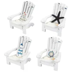 Set of 4 Mini Beach Chair for Bathroom, Nautical Home Decor, Ocean Decorations (4 in) White