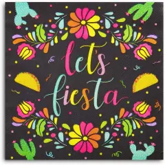 100 Pack Let's Fiesta Party Napkins for Kids Birthday, Cinco de Mayo Decorations (Black, 6.5 In) Multicolor