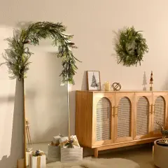 Christmas Garland with Lights, Prelit 6ft Lighted Norfolk Pine Garland, Battery Operated Artificial Greenery Christmas