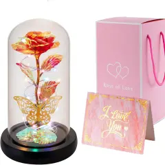Rose Flower Gifts For Women Birthday Gifts For Girlfriend Wife Sister Daughter Friendship Light Up Glass Rose For Mon Best Friend Card Gift Aunt Grandma Christmas Anniversary Butterfly Decoration