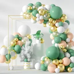 Sage Green Pink Balloons Garland Kit,117pcs Olive Green Blush Pink Sand White Metallic Gold Balloons for Girl Baby Shower Bridal Shower Wedding Birthday Jungle Safari Woodland Party Decorations