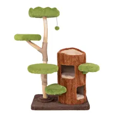 Multi-level Cat Tree with Double Decker Cat House and 2 Small Platforms with Soft Cushions