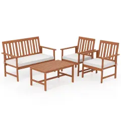 4 Pieces Acacia Wood Conversation Set with Two Armchairs Ideal for Outdoor Use
