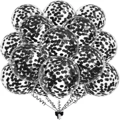 50pcs Black Foil Confetti Balloons,12 inch Latex Balloon with Black Confetti Inside for Birthday Family Party Wedding Party Baby Shower Decoration Supplies