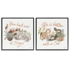 Stupell Industries Garden Friends Cat Phrases 2 pc Framed Giclee Wall Art Set Design by Laura Marshall