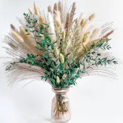 Green Pampas Grass Bouquet &ndash; Boho Home & Wedding Floral Arrangements &ndash; Dried Pampas Grass Decor for Living Room, Fireplace, and Modern Farmhouse