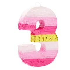 BLUE PANDA Number 3 Pinata, Pink and Gold for Kids Ages 3-14 Birthday Party Decoration, Fun Game and Event Supplies, Small (16.5 x 11 x 3 In)