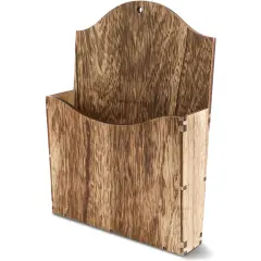 Rustic Wood Wall Mounted Magazine Rack and File Organizer with Menu Basket - Hanging Bathroom Mail Holder (12 in) Brown