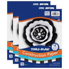 Premium Construction Paper, Heavyweight, Black & White, 12" x 18", 72 Sheets Per Pack, 3 Packs