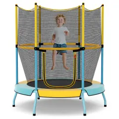 Kids Trampoline with Safety Net, Zipper Door and Heavy-Duty Frame Yellow