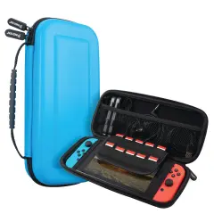 Carrying Case For Nintendo Switch & OLED Model Console with 10 Game Slots, Portable Travel Case Fit for Joycon and Adapter, Hard Shell Pouch with Handle (Blue)