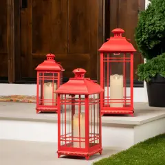 Northlight Mission Style Metal Candle Lanterns - 19.5" - Red - Set of 3