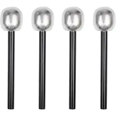 Microphone Prop - 4-Pack Pop Star Costume Accessories for Halloween, Dress-Up Black