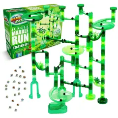 Marble Genius Marble Run Starter Set, STEM Toy for Kids Ages 3-14, 130 Complete Pieces (80 Translucent Marbulous Pieces and 50 Glass Marbles), Construction Building Block Toys, Theme (Jungle)