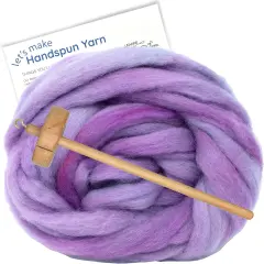 LEARN TO SPIN - Beginner's Spinning Kit with Hand Dyed BFL Roving, Drop Spindle & Printed Instructions w/ Video. Many Colors. Orchid