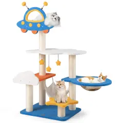 7-Layer Tall Cat Tree with UFO-Shaped Top Perch and Fully-Wrapped Sisal Scratching Posts
