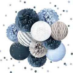 Wedding Party Decorations - 12PCS Dusty Blue Tissue Pom Poms Paper Lantern 50G Glitter Confetti Party Supplies for Romantic Wedding, Bridal Shower, Baby Shower, Birthday, Special Events